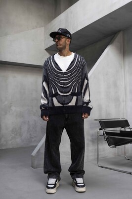 Black Island - Abstract Knit Sweater Black 1006