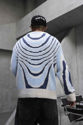 Abstract Knit Sweater Blue 1006 - Thumbnail (3)