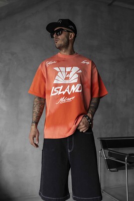 B Island Milano Bold Logo Orange Oversized T-Shirt 1861 - Thumbnail (2)