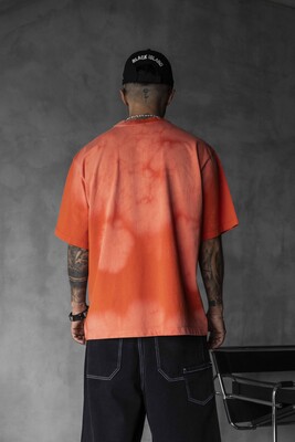 B Island Milano Bold Logo Orange Oversized T-Shirt 1861 - Thumbnail (3)