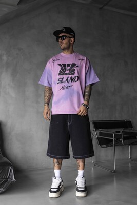 Black Island - B Island Milano Bold Logo Purple Oversized T-Shirt 1861