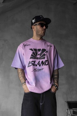 B Island Milano Bold Logo Purple Oversized T-Shirt 1861 - Thumbnail (2)