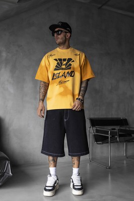 Black Island - B Island Milano Bold Logo Yellow Oversized T-Shirt 1861