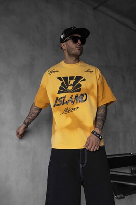 B Island Milano Bold Logo Yellow Oversized T-Shirt 1861 - Thumbnail (2)