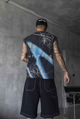 B Printed Black Singlet 1886 - Thumbnail (2)