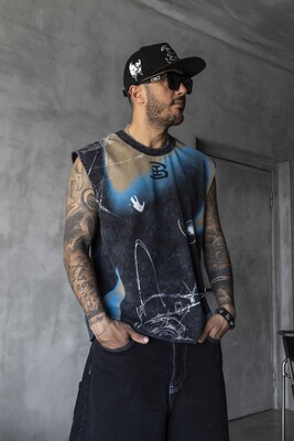 B Printed Black Singlet 1886 - Thumbnail (3)