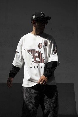  B Printed Double Layers White Sweatshirt 1916 - Thumbnail (2)