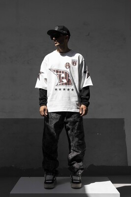 Black Island - B Printed Double Layers White Sweatshirt 1916