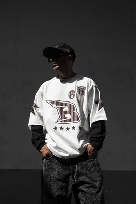  B Printed Double Layers White Sweatshirt 1916 - Thumbnail (3)