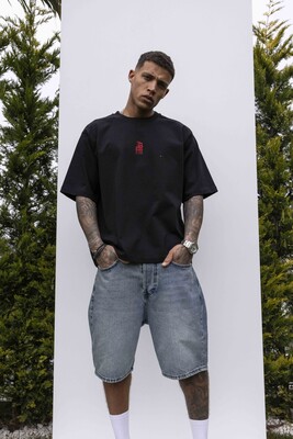B PRINTED WASHED T-SHIRT BLACK 1847 - Thumbnail (2)