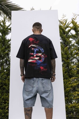 B PRINTED WASHED T-SHIRT BLACK 1847 - Thumbnail (3)