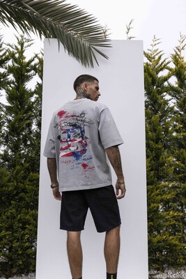 B PRINTED WASHED T-SHIRT GRAY 1847 - Thumbnail (2)