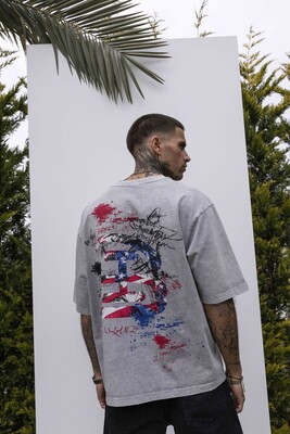 B PRINTED WASHED T-SHIRT GRAY 1847 - Thumbnail (3)