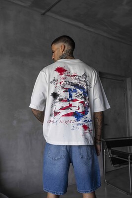 B PRINTED WASHED T-SHIRT WHITE 1847 - Thumbnail (3)