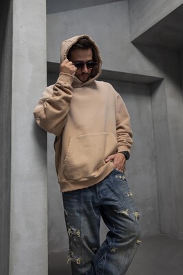 Basic Hooded Sweatshirt Beige 1940 - Thumbnail (2)
