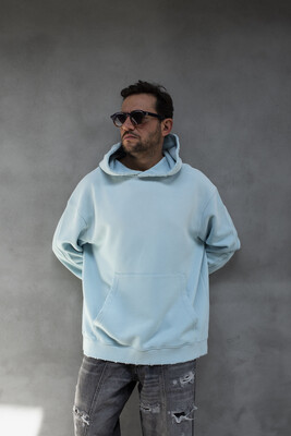 Basic Hooded Sweatshirt Light Blue 1940 - Thumbnail (2)