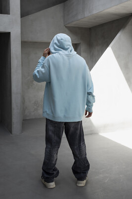 Basic Hooded Sweatshirt Light Blue 1940 - Thumbnail (3)