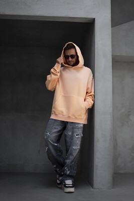 Basic Hooded Sweatshirt Light Orange 1940 - Thumbnail (2)