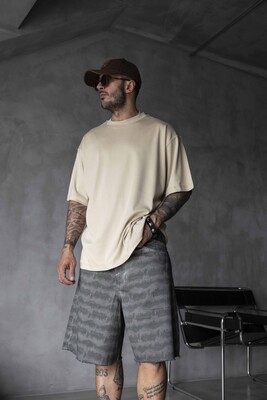 Basic Oversize Beige Intense T-shirt 1708 - Thumbnail (2)