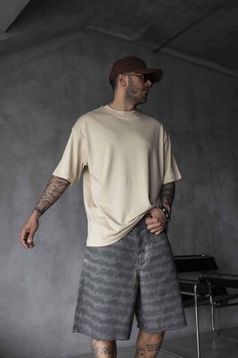 Basic Oversize Beige Intense T-shirt 1708 - Thumbnail (3)