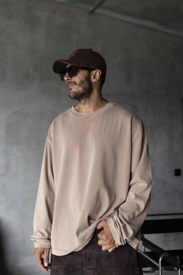 Basic Washed Sweatshirt Beige 1919 - Thumbnail (2)