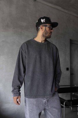 Basic Washed Sweatshirt Black 1919 - Thumbnail (2)