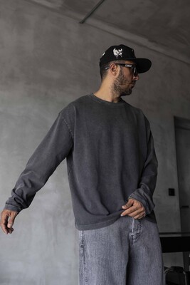 Basic Washed Sweatshirt Black 1919 - Thumbnail (3)