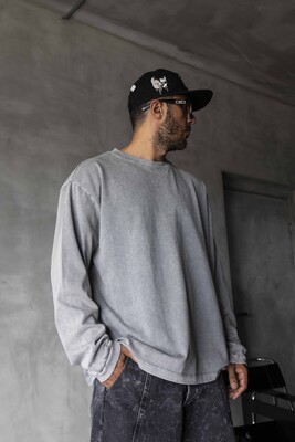 Basic Washed Sweatshirt Gray 1919 - Thumbnail (2)