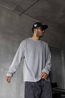 Basic Washed Sweatshirt Gray 1919 - Thumbnail (3)