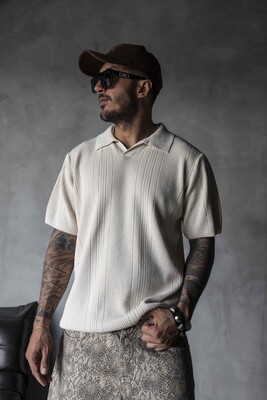 BEIGE POLO COLLAR KNITWEAR 2624 - Thumbnail (2)