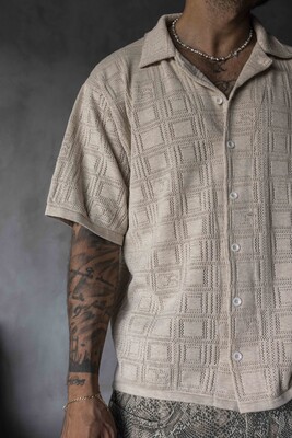 BEIGE POLO COLLAR KNITWEAR 2632 - Thumbnail (2)