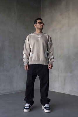 Black Island - Beige & White Abstract Knit Sweater 1002