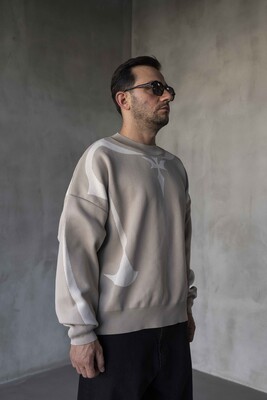 Black Island - Beige & White Abstract Knit Sweater 1002 (1)