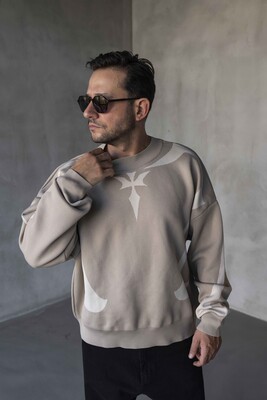 Beige & White Abstract Knit Sweater 1002 - Thumbnail (2)