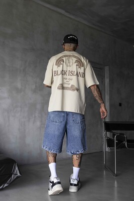 Black Island Printed Beige T-shirt 1870 - Thumbnail (3)