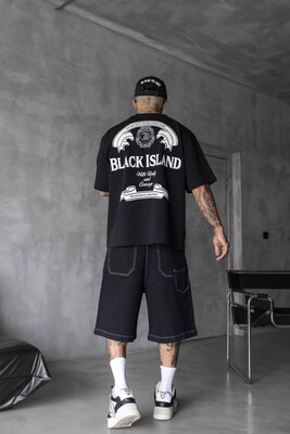 Black Island Printed Black T-shirt 1870 - Thumbnail (3)