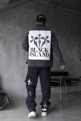 Black Island - BLACK ISLAND PRINTED DENIM JACKET BLACK 17112