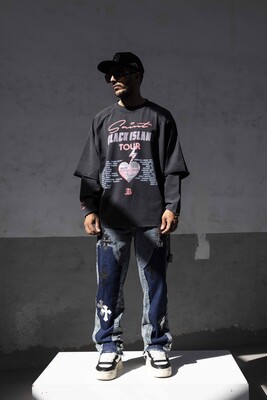 Black Island - Black Island Printed Double Layers Black Sweatshirt 1918
