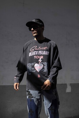 Black Island - Black Island Printed Double Layers Black Sweatshirt 1918 (1)