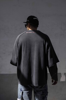 Black Island Printed Double Layers Black Sweatshirt 1918 - Thumbnail (3)