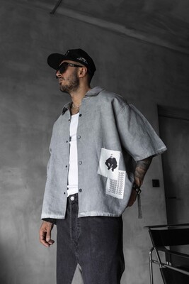 Black Island Printed Gray Shirts 17172 - Thumbnail (2)