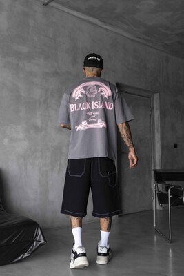 Black Island Printed Gri T-shirt 1870 - Thumbnail (3)