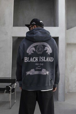 Black Island Printed Oversized Brown Hoodie 1933_Kopya(1) - Thumbnail (3)
