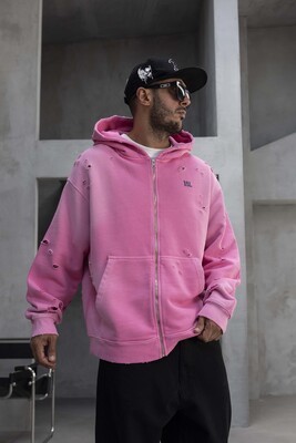 Black Island - Black Island Printed Oversized Pink Hoodie 1933 (1)