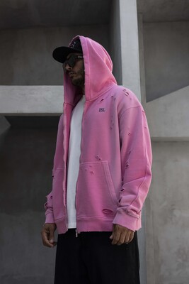 Black Island Printed Oversized Pink Hoodie 1933 - Thumbnail (2)