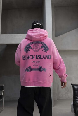 Black Island Printed Oversized Pink Hoodie 1933 - Thumbnail (3)