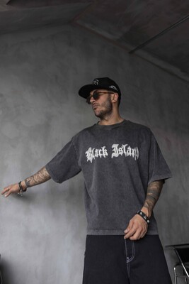 BLACK ISLAND PRINTED WASHED T-SHIRT ANTRA 1852 - Thumbnail (3)