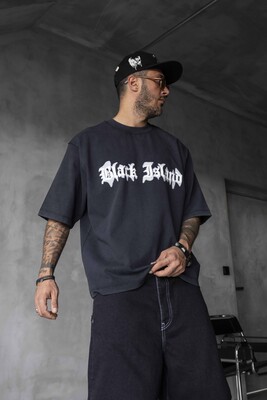 BLACK ISLAND PRINTED WASHED T-SHIRT BLACK 1852 - Thumbnail (2)