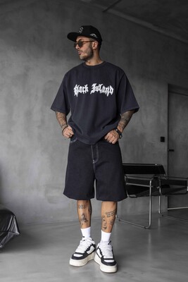 BLACK ISLAND PRINTED WASHED T-SHIRT BLACK 1852 - Thumbnail (3)