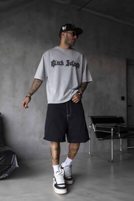 BLACK ISLAND PRINTED WASHED T-SHIRT GRAY 1852 - Thumbnail (2)